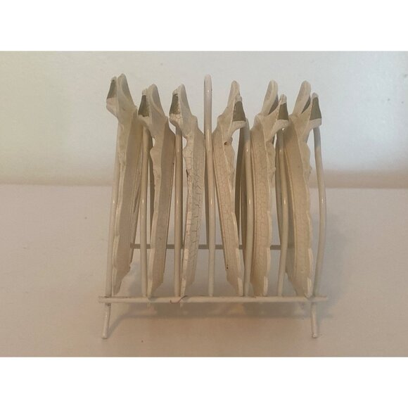 6 Piece BON JOUR Coasters Crackel Floral Design Stand Holder 6 Piece KOREN VTG - Picture 11 of 13